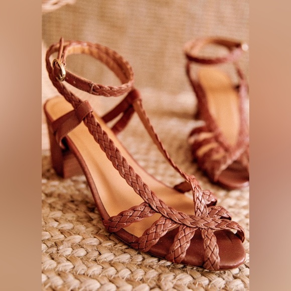 Sezane Natacha Heeled Sandals Woven Heritage Chocolate Brown - Picture 3 of 16